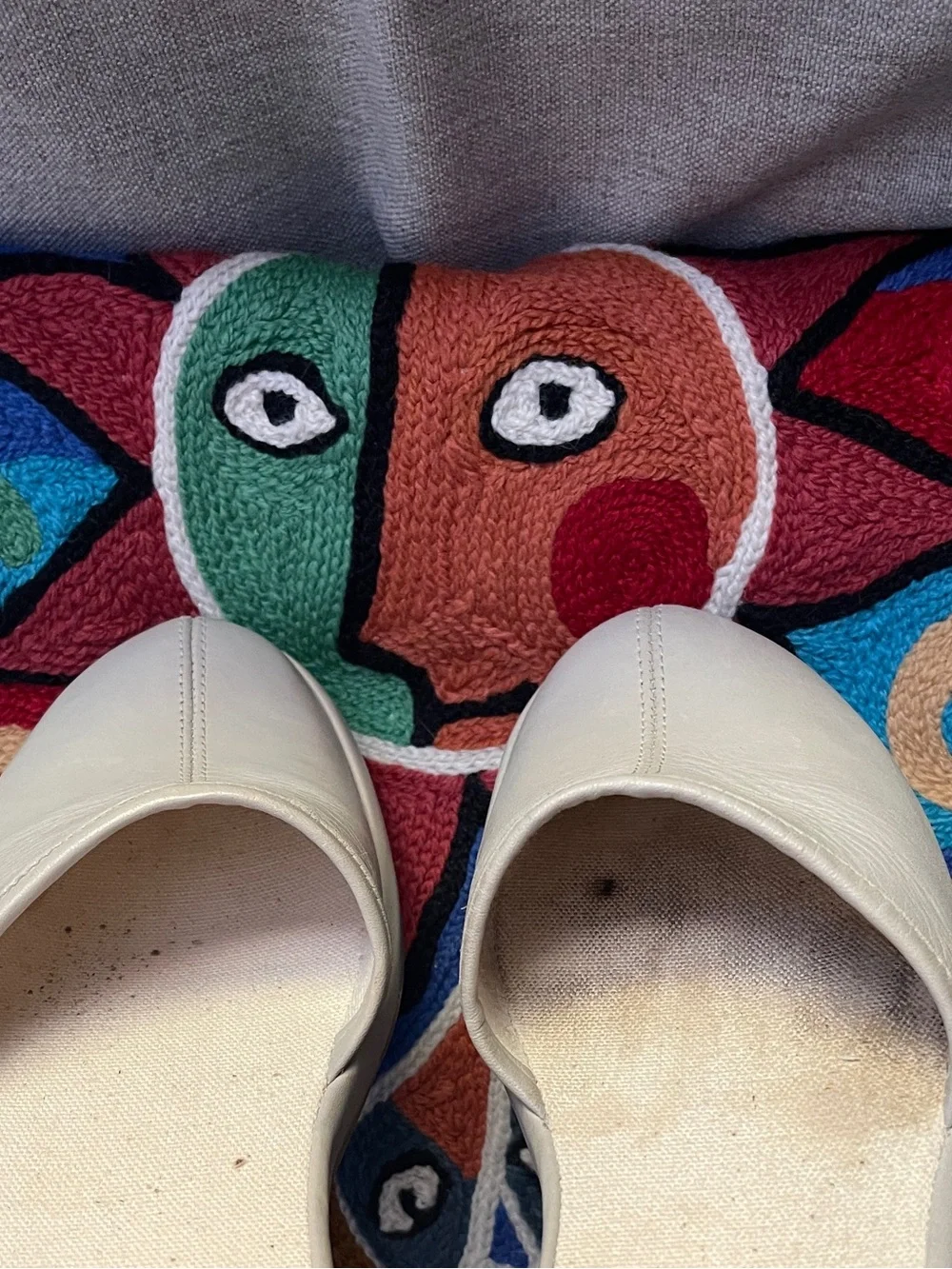 DKNYC Cream Ankle-Strap Wedge Flats
